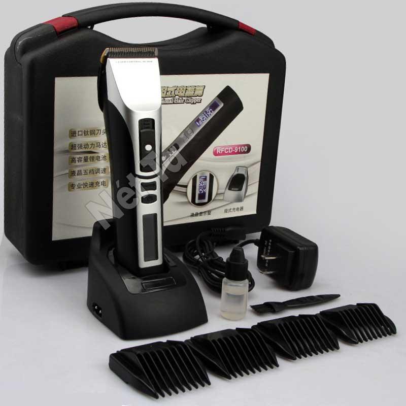 Tông đơ cắt tóc RFCD-9100 không dây chuyên nghiệp kèm đế sạc thông minh màn hình hiển thì LCD pin trâu 5 tiếng, lưỡi sứ đen kết hợp titanium cao cấp - tăng đơ, tong do cat toc