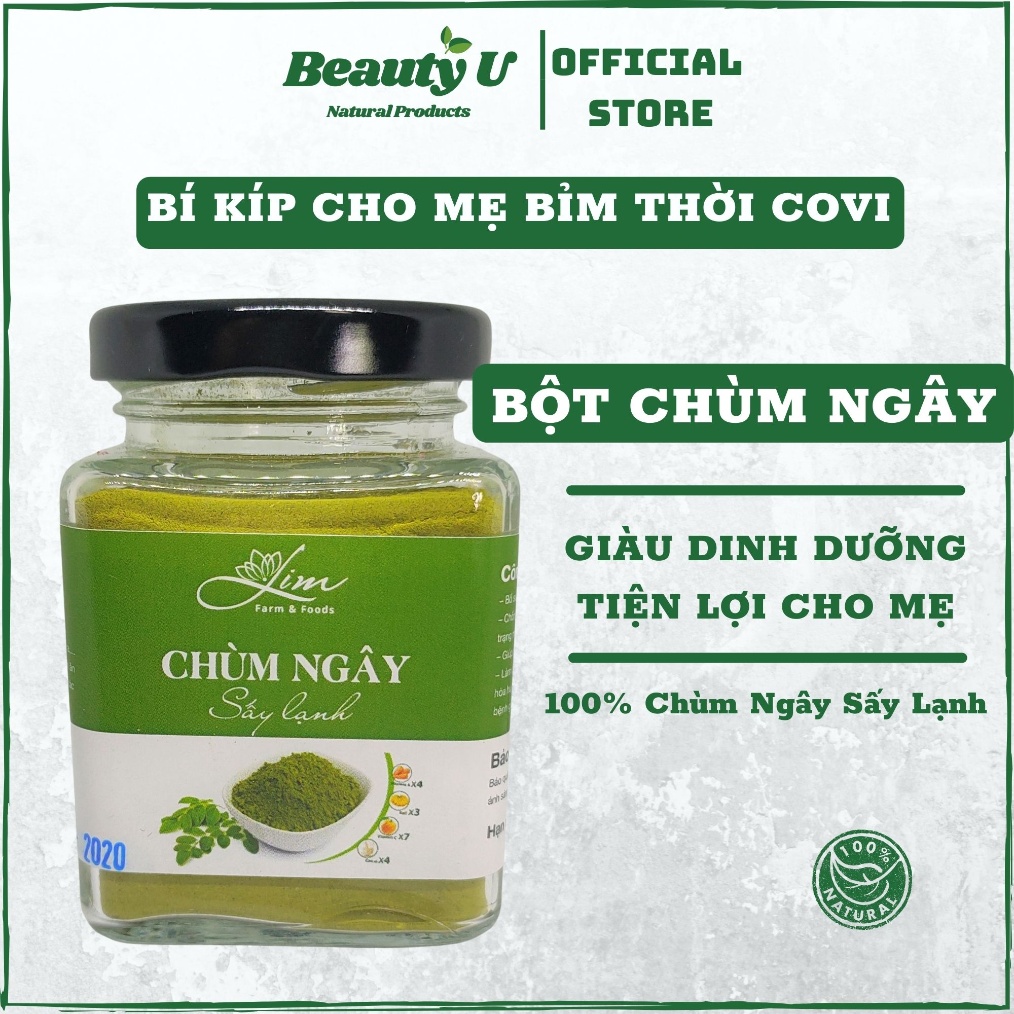 [HCM]Bột Chùm Ngây Sấy Lạnh Nguyên Chất LimFarm Hũ 150Gram - Bột Ăn Dặm Cho Bé  Bổ Não  Sáng Mắt  Bổ Sung Canxi  Làm Đẹp Da