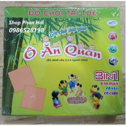 Bộ đồ chơi ô ăn quan 3 trong 1 cờ vây,cờ caro,ô ăn quan cho bé - Ong Vàng 86