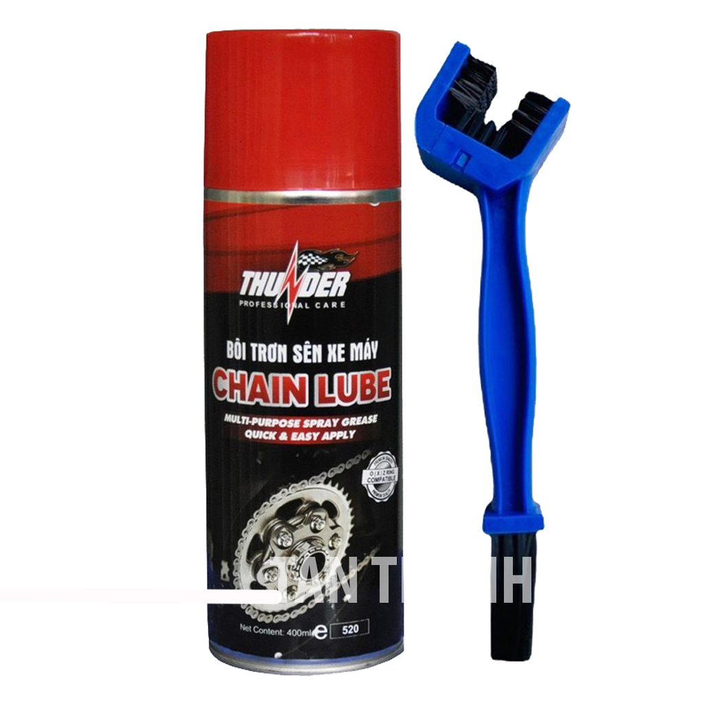 Bộ sản phẩm dưỡng sên Thunder Chain Lube 400ml và bàn chải vệ sinh sên cao cấp, vệ sinh sên-PTTT