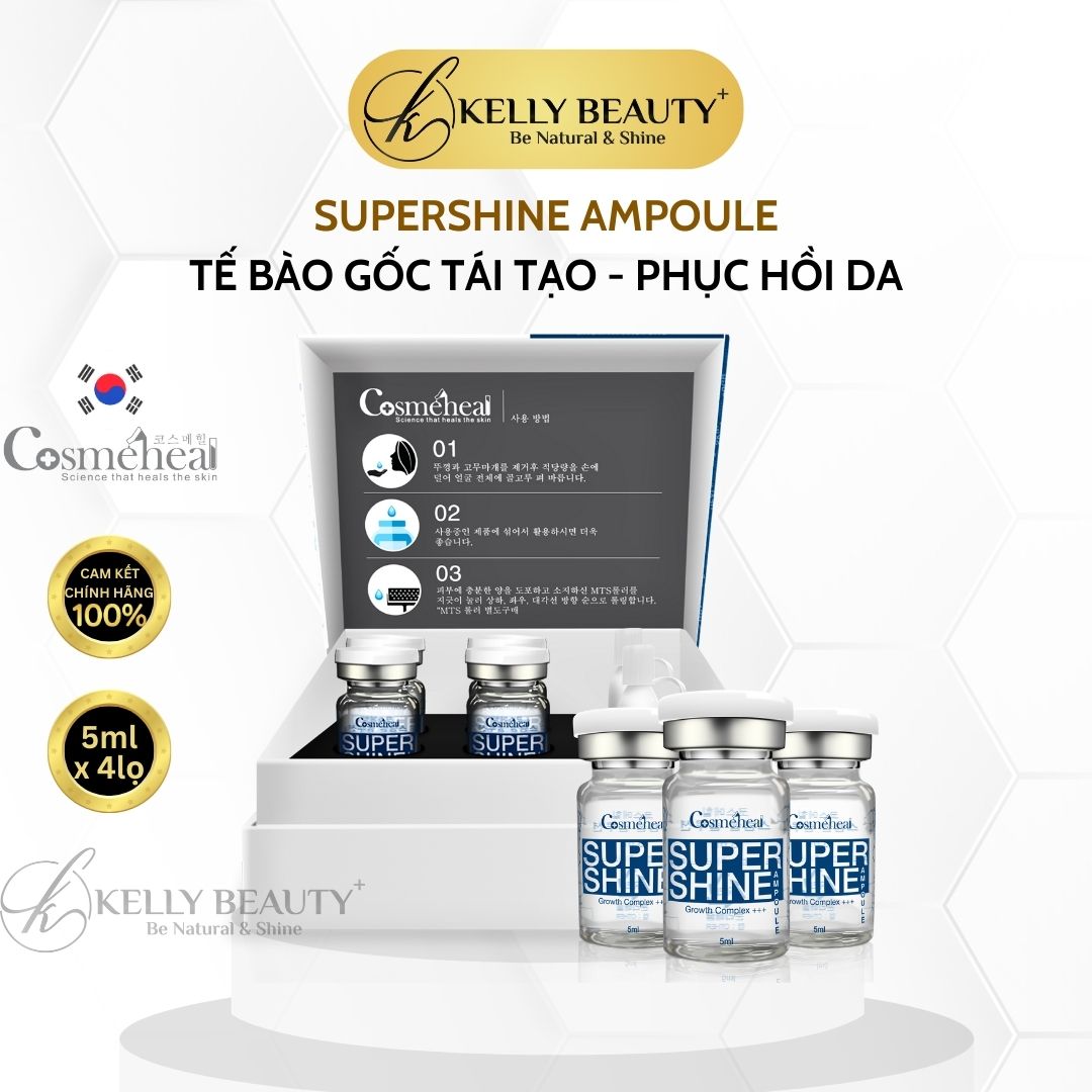 Tế bào gốc căng bóng da cosmeheal supershine ampoule - phục hồi da, mờ nếp nhăn, mịn màng da | kelly beauty
