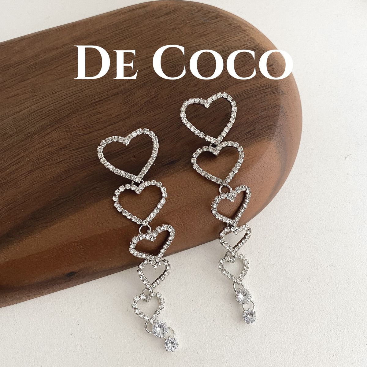 Khuyên tai, bông tai nữ 5 tim rơi đính đá De Coco