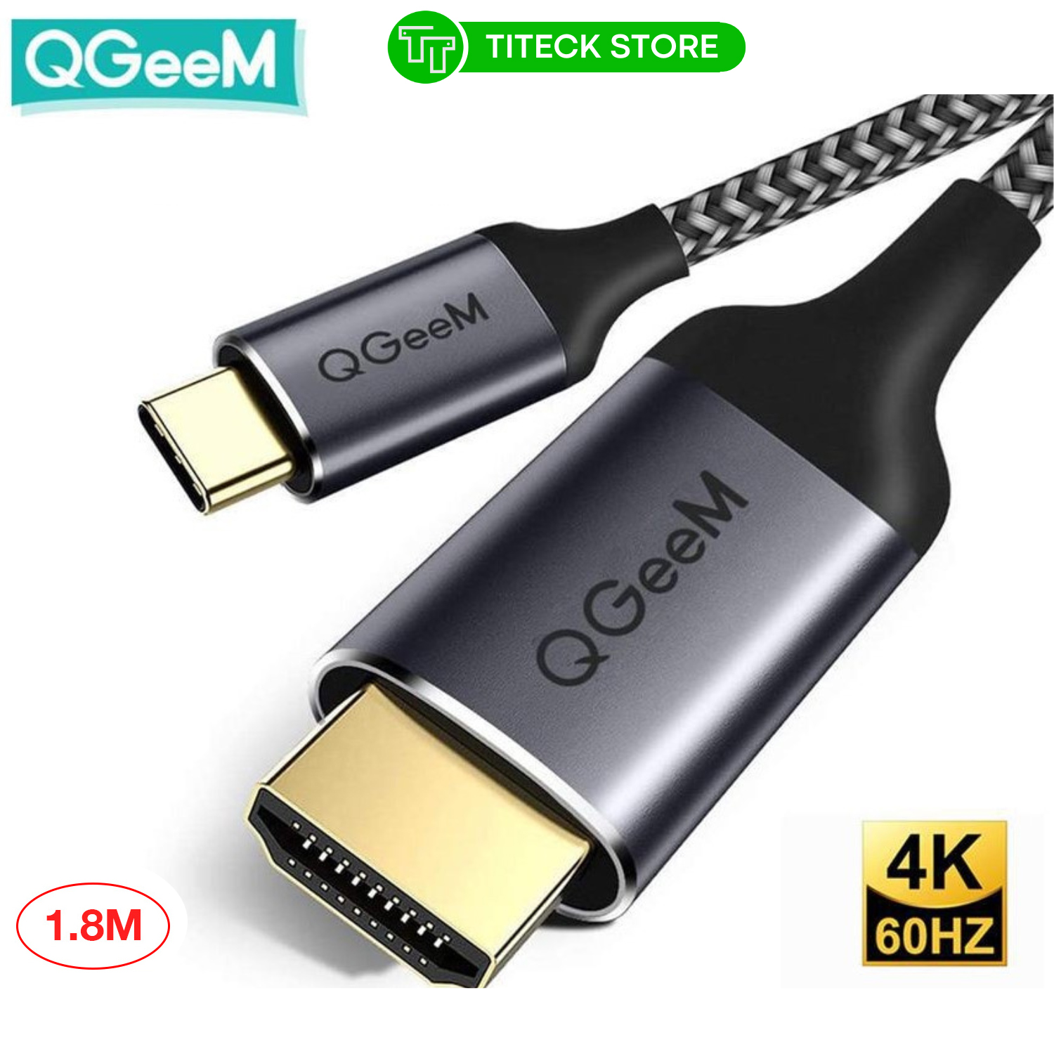 Cáp chuyển đổi type c sang hdmi 4k@60hz qgeem 1.8m dây dù chính hãng