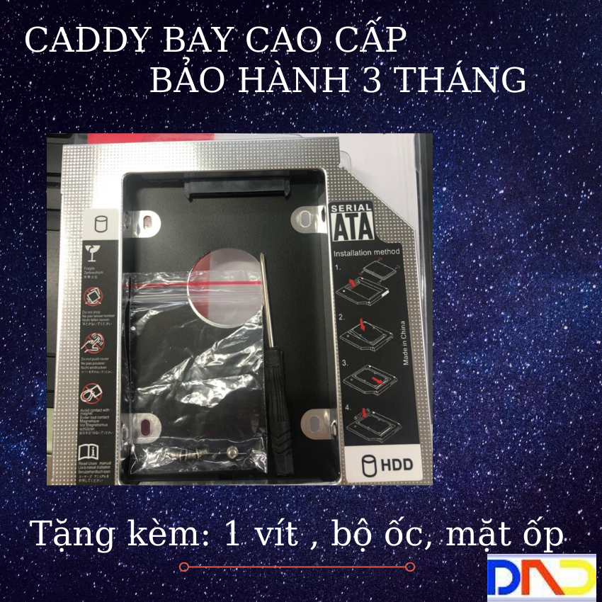 Caddy Bay 9.5mm SATA 3.0 gắn thêm ổ cứng cho Laptop- Hàng Loại 1- Tặng Kèm Bộ Ốc Vìt