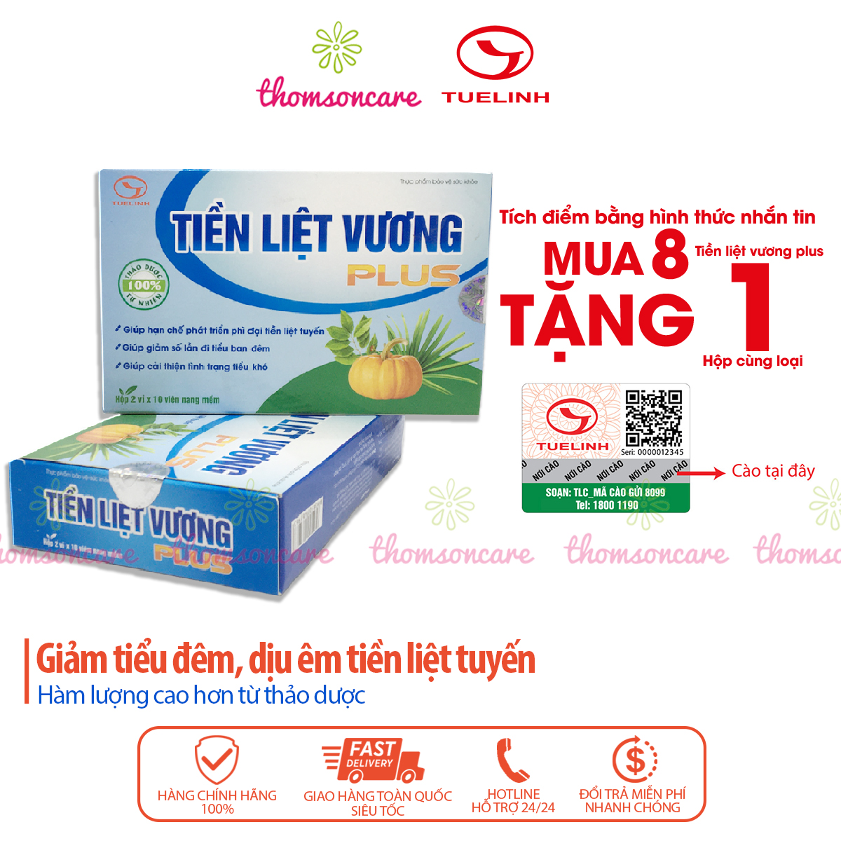 Viên uống Tiền liệt vương plus 30 viên giảm tiểu đêm tiểu rắt tiểu buốt tiểu không hết tiểu nhiều lần vào ban ngày tiểu khó ở nam giới giảm phì đại tiền liệt tuyến bổ thận cho nam giới  từ thảo dược thiên nhiên
