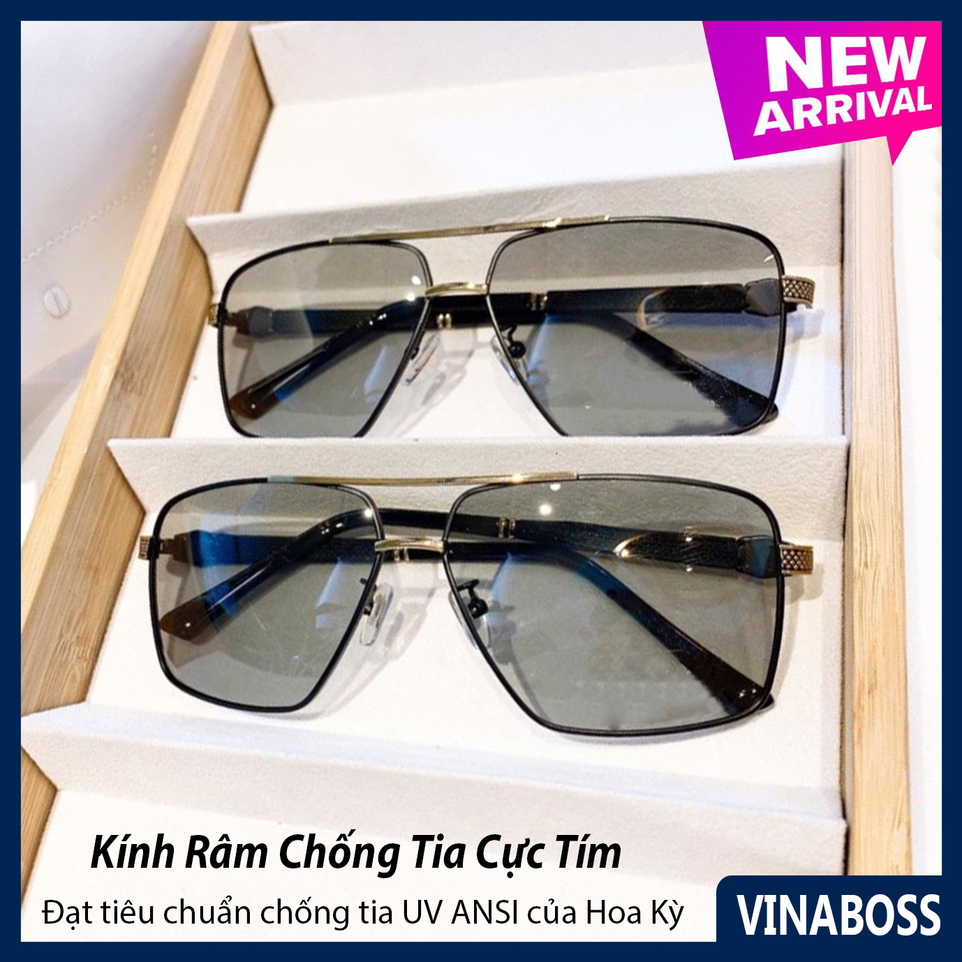 Mắt kính mát nam đổi màu dùng cả ngày và đêm tròng Polaroid VNARM8526- Kính mát nam đổi màu xịn chống chói chống tia UV - Tặng kèm hộp và khăn lau