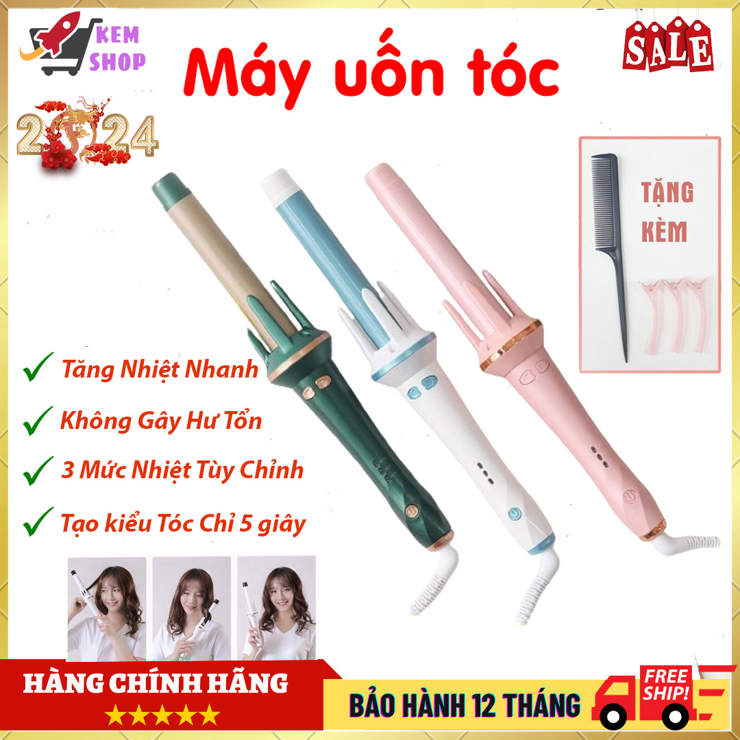 Máy uốn Tóc Xoăn tự động đường kính 28mm -32mm chất liệu gốm sứ, khuếch tán ion âm Tự Động Xoay 360 Độ, Máy Uốn Tóc Tự Động, Máy Uốn Tóc Xoăn Sóng Lơi Máy Tạo Kiểu Tóc 3 Mức Chỉnh nhiệt Giúp Bảo Vệ Tóc