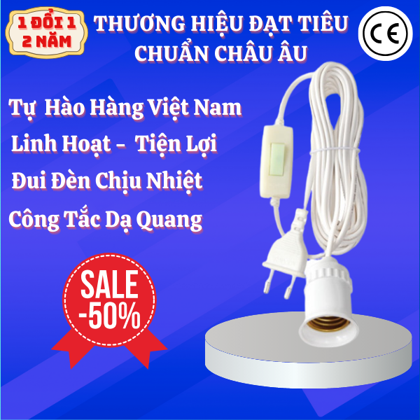 Dây đui đèn liền công tắc Sopoka ĐS7, đui đèn liền công tắc an toàn tiện lợi, đui đèn E27 có công tắc dạ quang