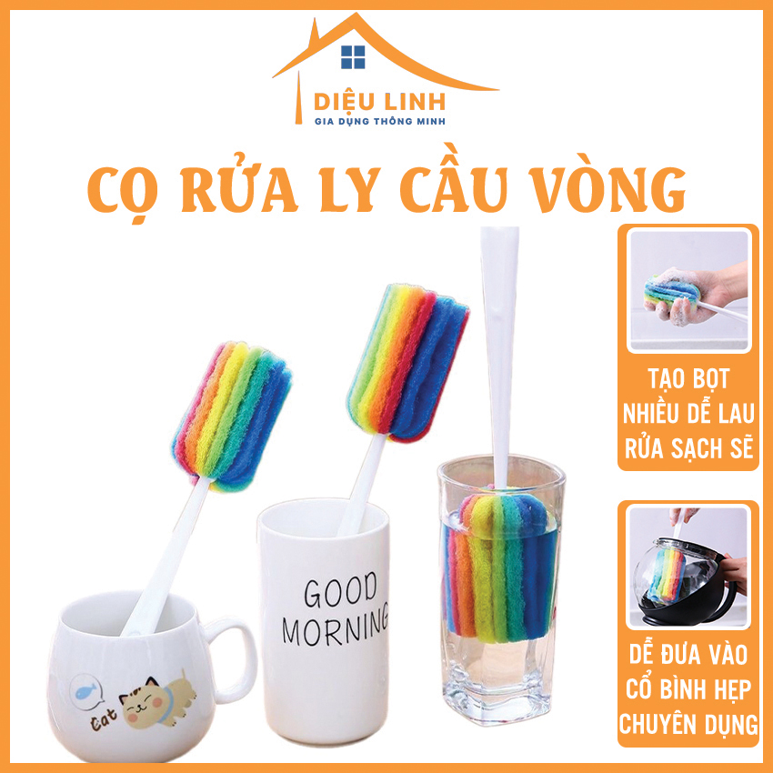 Cọ rửa bình sữa cây cọ rửa ly 7 màu - cọ rửa ly bình nước bình giữ nhiệt 7 màu cầu vồng cọ rửa ly, cốc chén uống nước bình sữa tiện dụng tramanhshop
