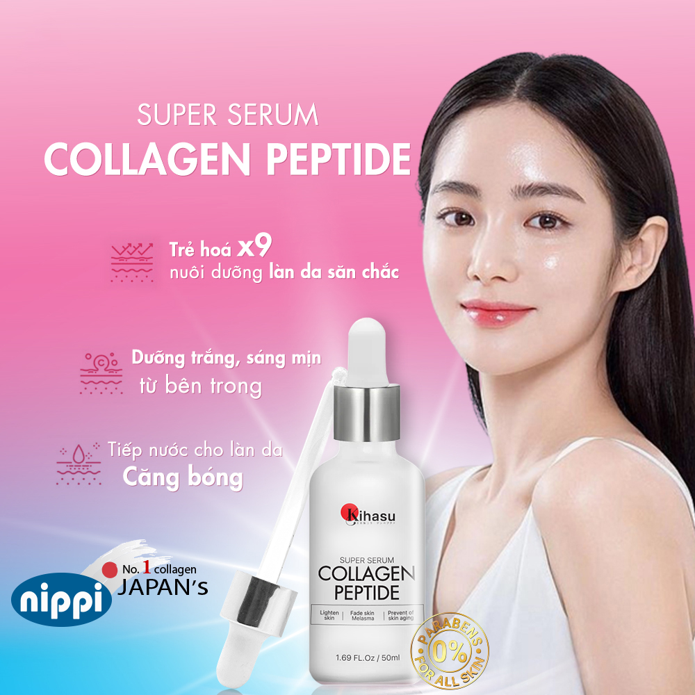 Serum dưỡng sáng da, mờ sạm nám, tàn nhang, đốm nâu, nếp nhăn, các đốm sắc tố trên da Collagen peptide Kihasu