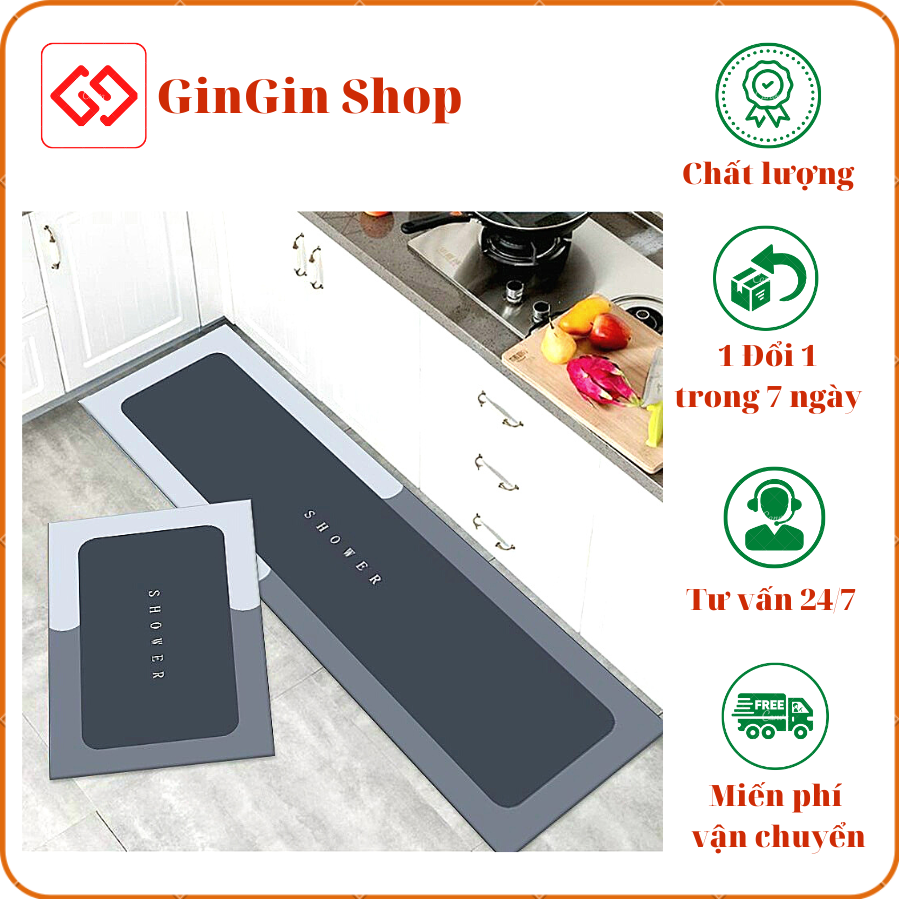 Thảm nhà bếp bộ 2 silicon chống trượt siêu thấm hút cao cấp, thảm lau chân nhà bếp siêu thấm nước đẹp cute nhã nhặn