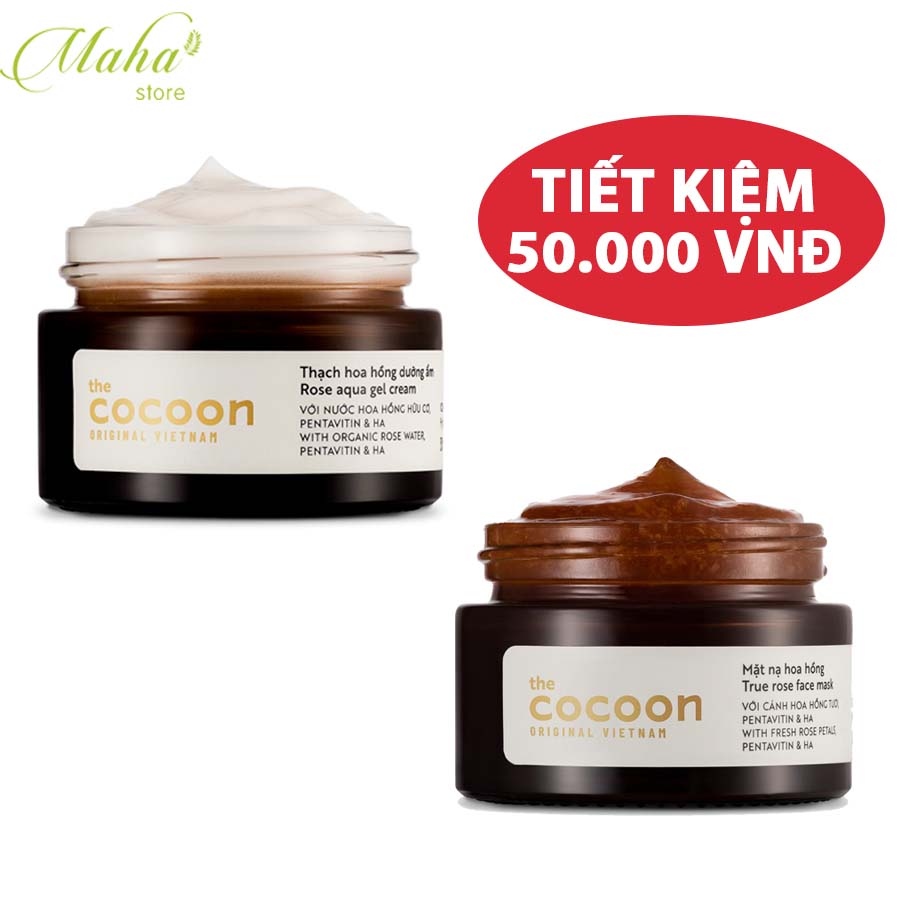 Bộ đôi cấp ẩm và khóa ẩm mặt nạ hoa hồng & thạch hoa hồng Cocoon giúp da mịn màng