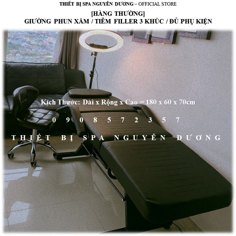 Giường tiêm filler, giường phun xăm 3 khúc, giường tatoo - hàng vn - trắng/đen
