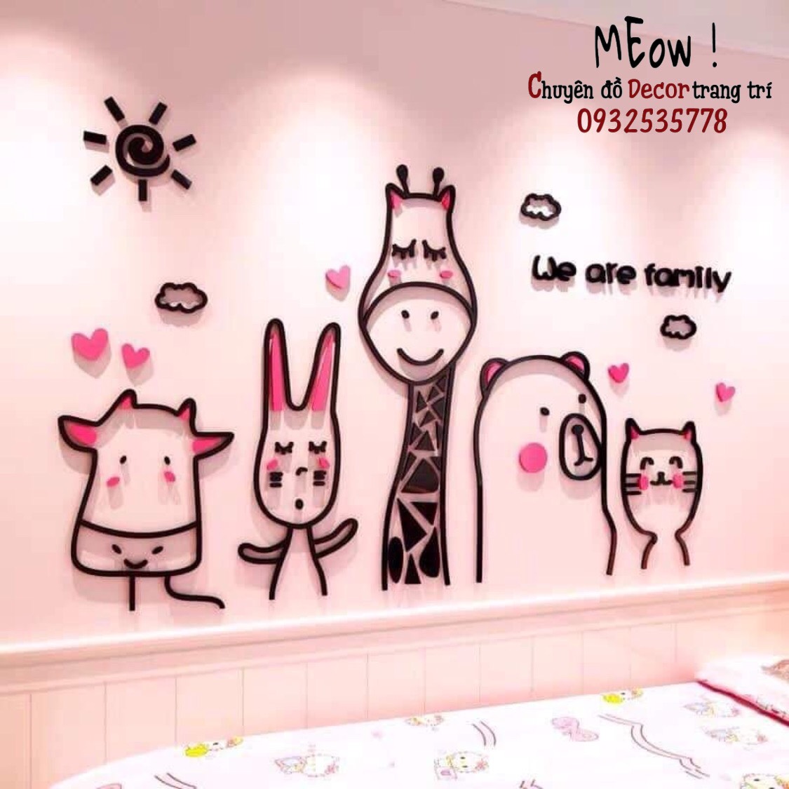 Tranh 3D sticker dán tường, dán kính,gạch, gỗ, Mẫu WE ARE FAMILY