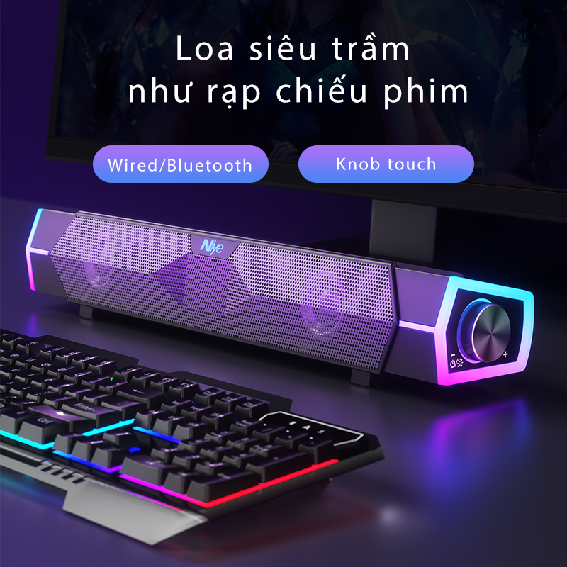 Loa máy tính dạng thanh dài phiên bản nâng cấp âm thanh siêu trầm thiết kế 3D có dây kết nối PC và Bluetooth