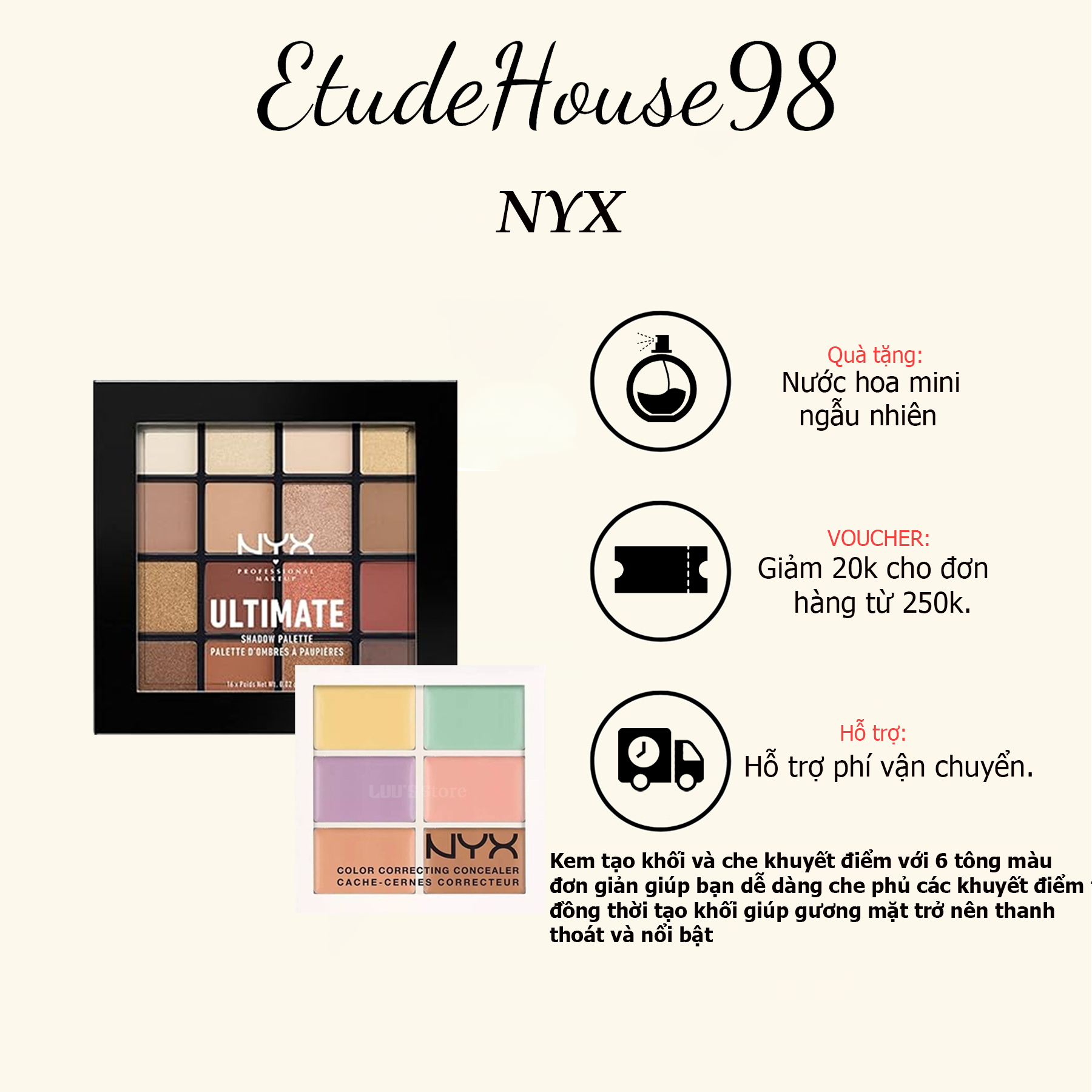 Bảng Tạo Khối Che Khuyết Điểm Phấn mắt NYX Conceal Correct Contour Palette 1.5g