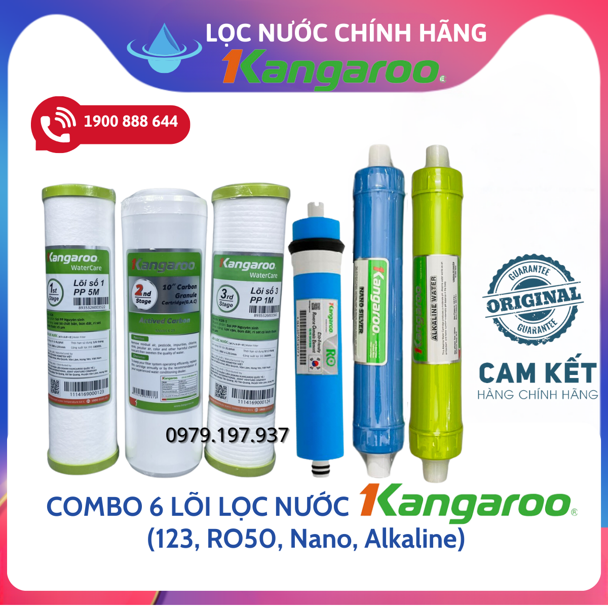 Trọn bộ 6 lõi lọc nước Kangaroo chính hãng dùng cho máy lọc nước Kangaroo KGRP68EC