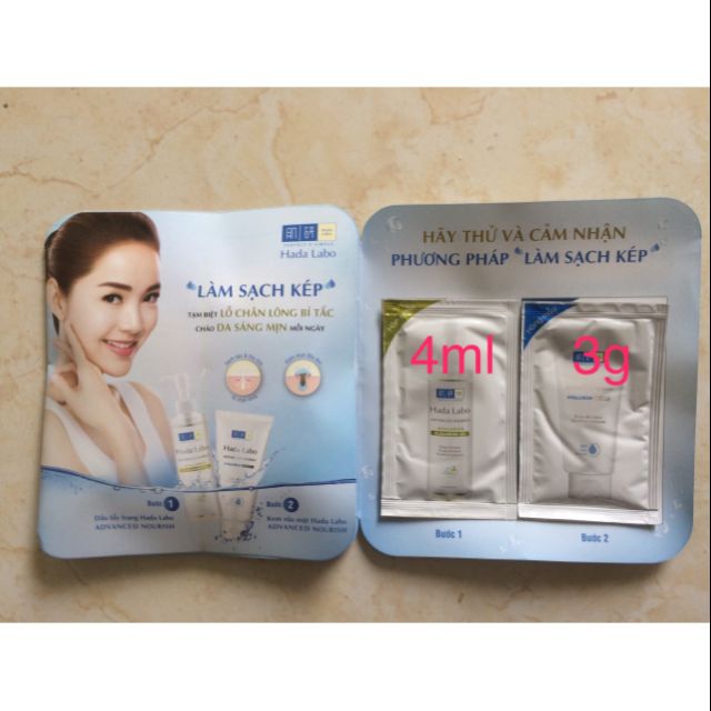 Dầu tẩy trang Hadalabo 4ml + rửa mặt Hadalabo 3g