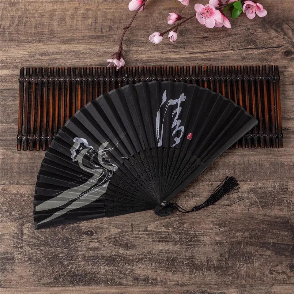 Quạt cổ trang dây tuyến phúc đen phong cách cổ đại