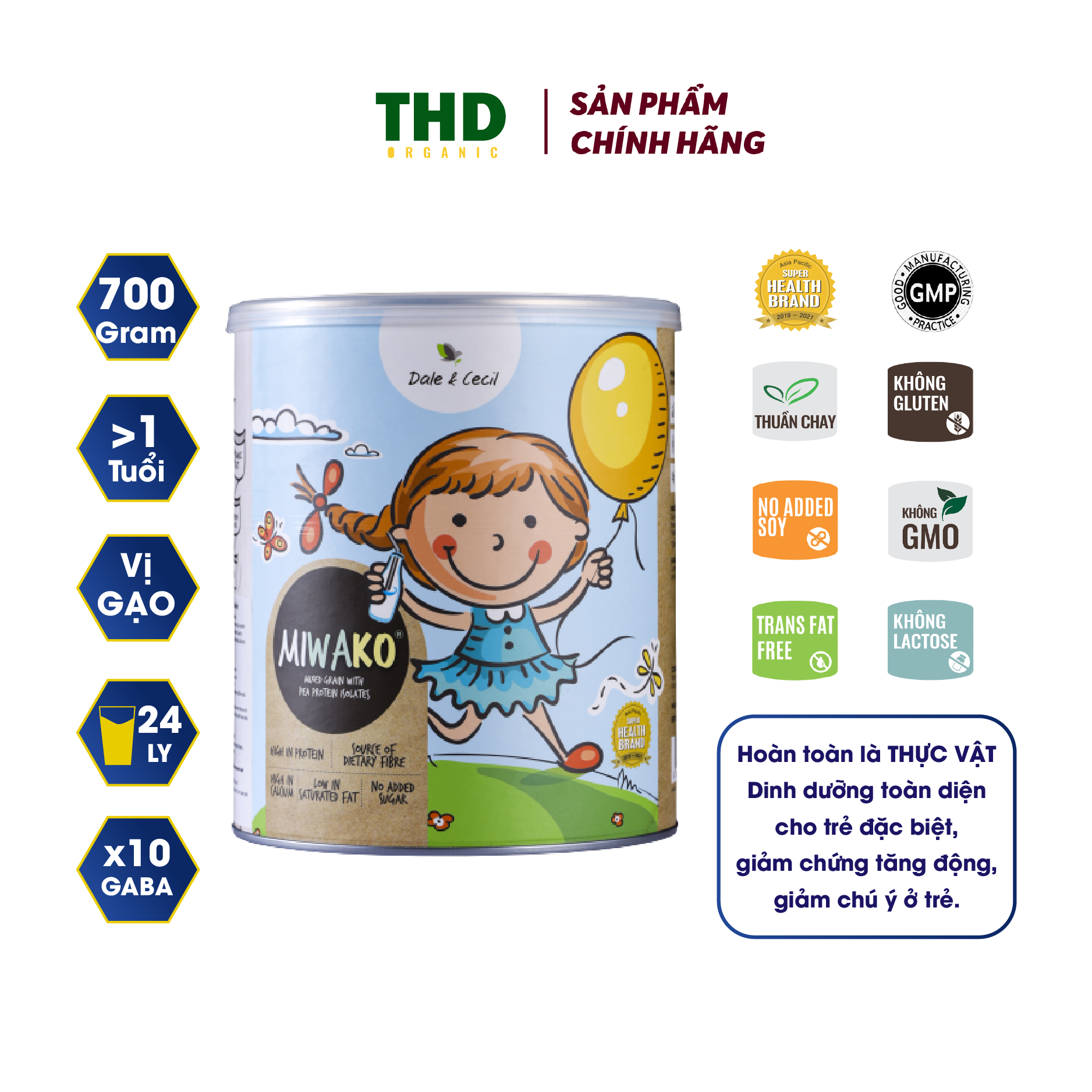 Sữa miwako hộp 700g, sữa thực vật hữu cơ miwako vị gạo vị nguyên chất cung cấp dinh dưỡng toàn diện cho bé - sữa bột organic thd