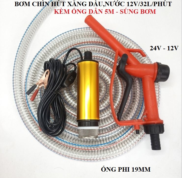 Bơm chìm hoả tiển bơm nước nhiên liệu dầu nhớt 12V/24V kèm 5m ống và vòi bơm