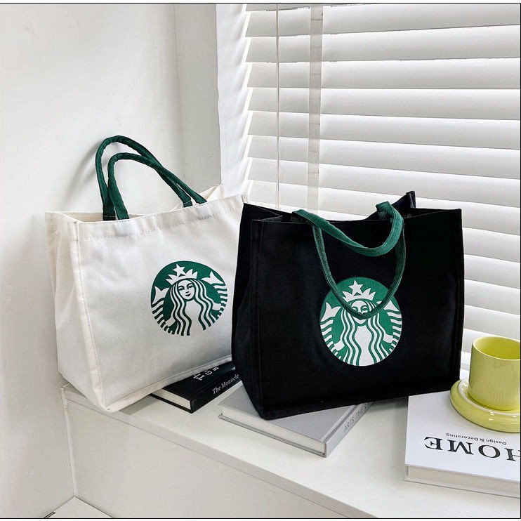 Túi Vải Họa Tiết Starbucks, Túi Denim Canvas Nữ Thời Trang