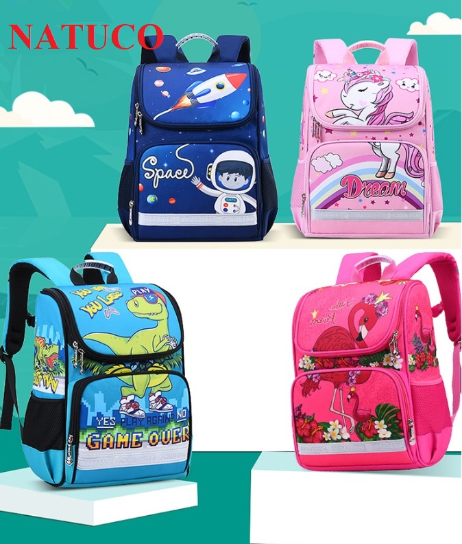 Ba lô siêu nhẹ, dáng hôp , có quai trợ lưc giúp giảm gánh nặng chống gù lưng cho học sinh cấp 1, cấp 2