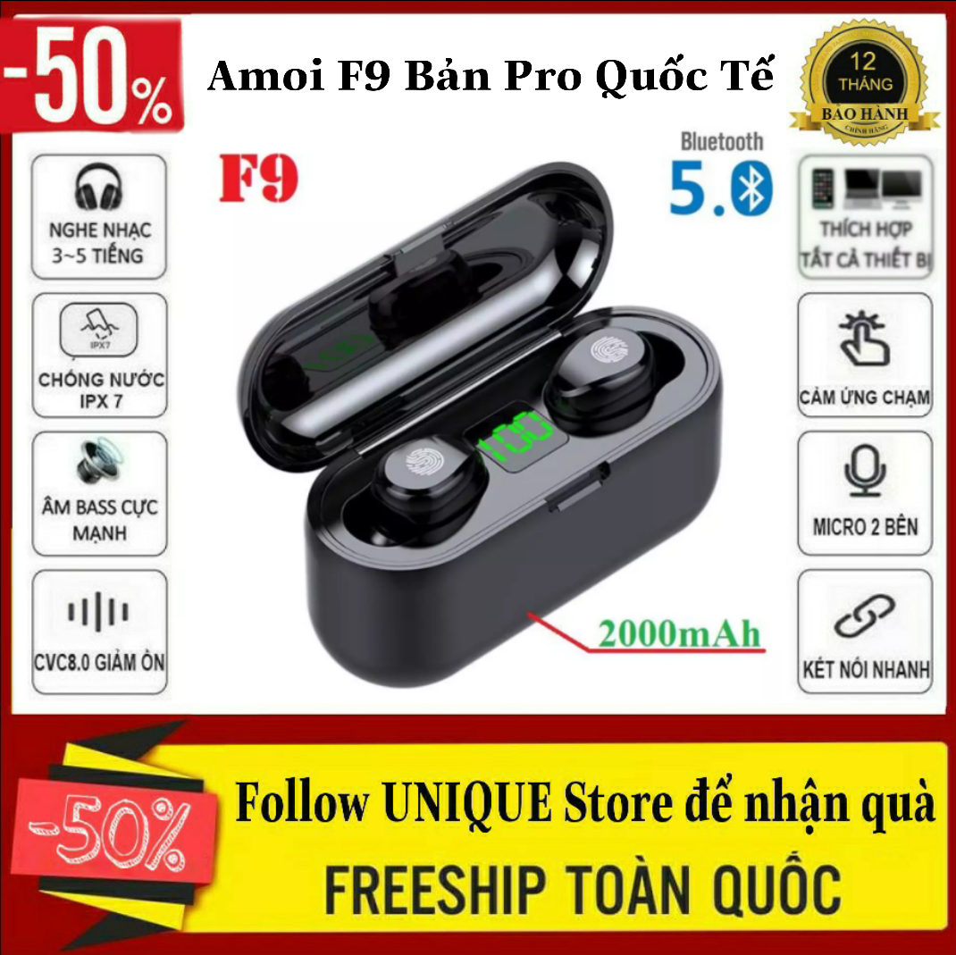 [ Hàng Xịn ] Tai Nghe Bluetooth Không Dây BL F9 Pro Quốc Tế Kiêm Pin Sạc Dự Phòng Điện Thoại 2000 mAh - Tai Nghe Bluetooth Mini - Tai Nghe Bluetooth Không Dây Hay Hơn i7s, i9s, i11, i12