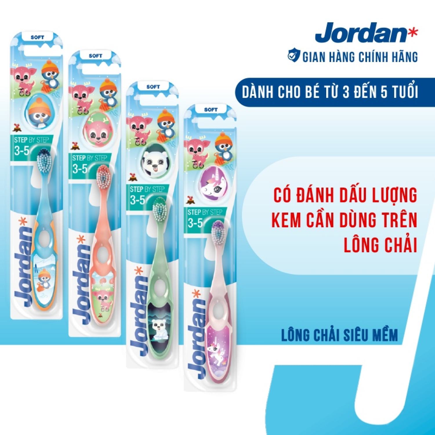 Bàn chải đánh răng trẻ em jordan step 1:0-2 tuổi , step 2:3-5 tuổi