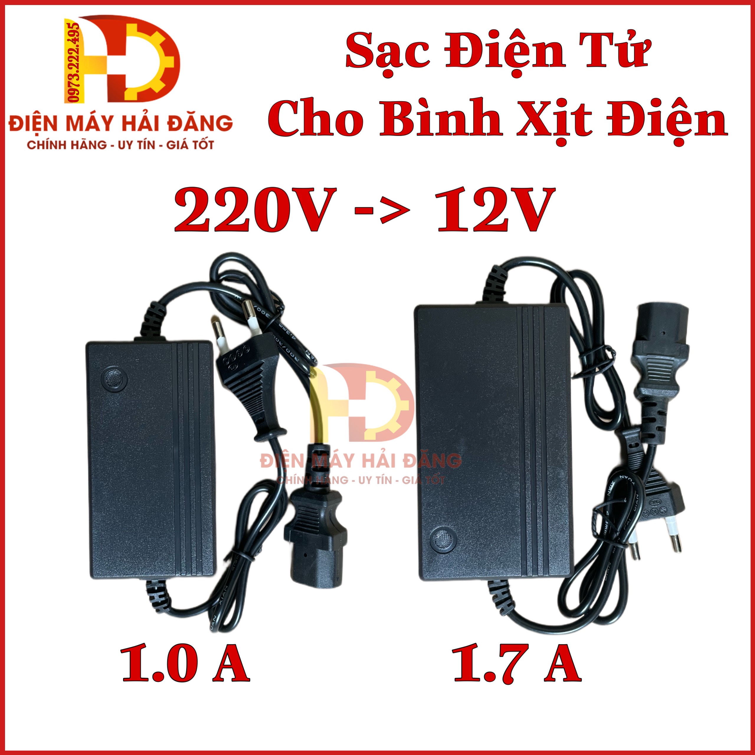 Sạc điện tử 12V Dòng 1.0A - 1.7A.Dùng cho bình xịt điện.Đuôi 3 Chấu.Sạc Đầy Tự Ngắt.Bh 3 Tháng