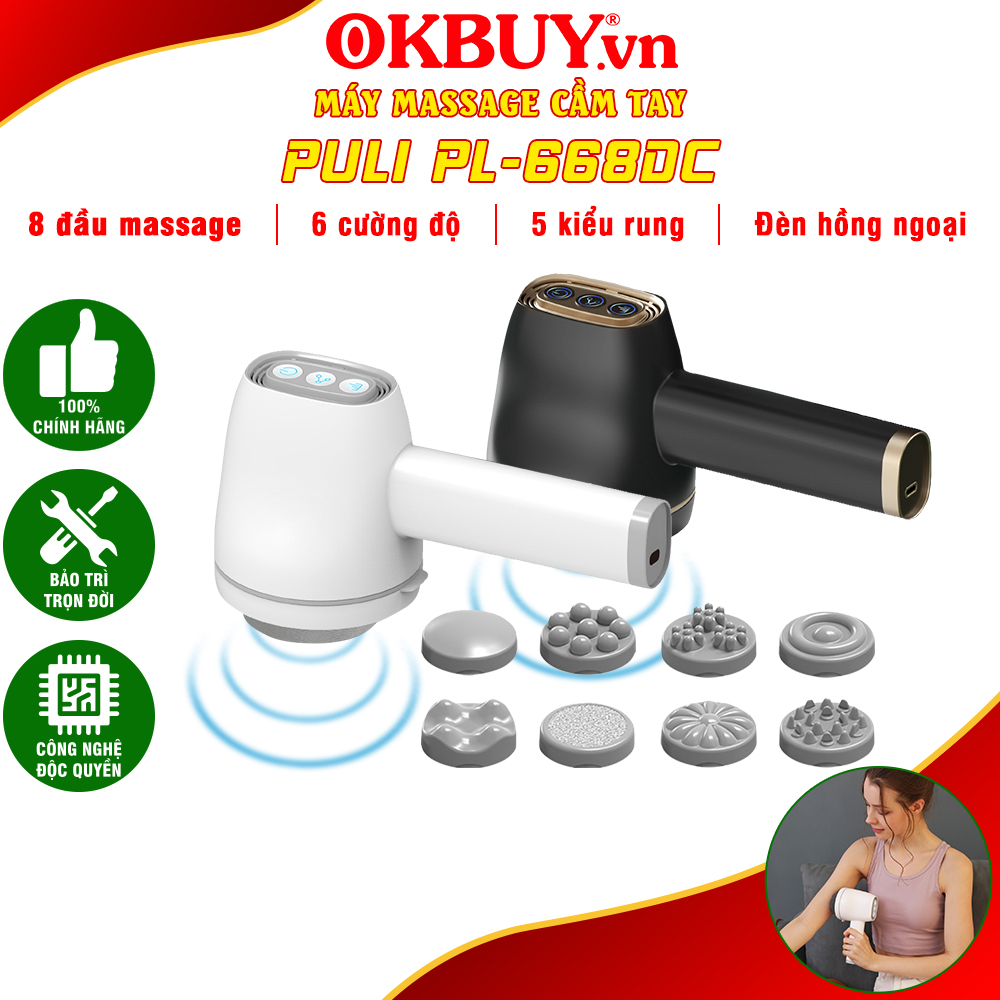 Máy massage cầm tay, máy đấm lưng cầm tay, máy đấm tan mỡ bụng cầm tay Puli PL-668DC - 8 đầu, mát xa giảm mỡ bụng và thư giãn toàn thân | OKBUY