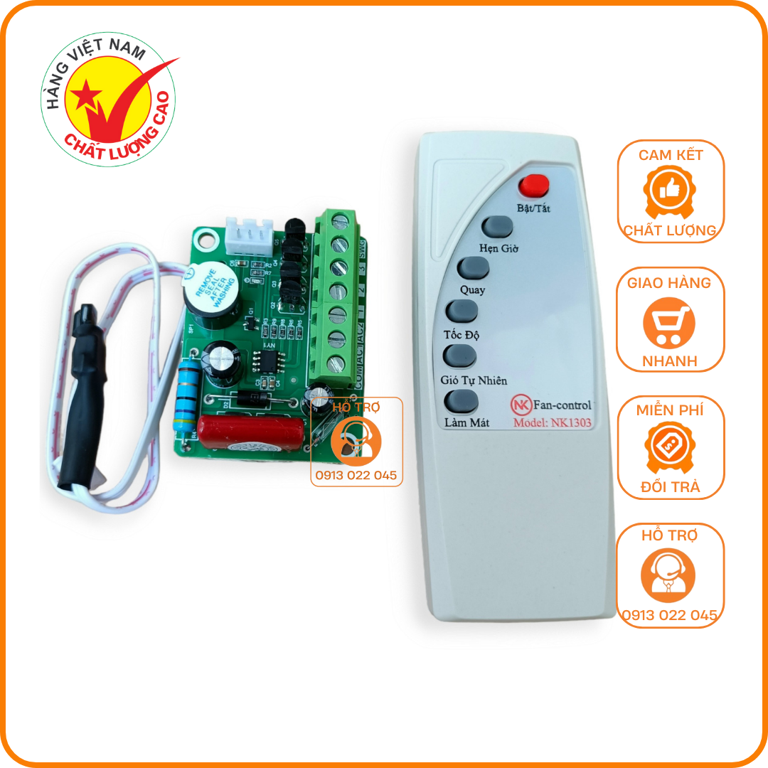 Bộ Mạch và Điều Khiển Từ Xa ứng dụng lắp cho các loại quạt thường thành quạt điều khiển hàng Việt Nam.