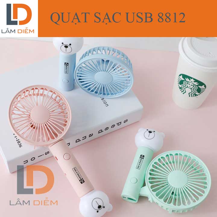 QUẠT CẦM TAY SẠC USB GẤP GỌN CÓ ĐÈN LED 8812