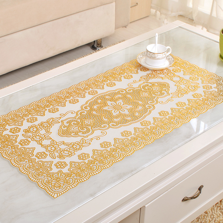 Khăn bàn 84 x 40cm phong cách châu âu, khăn trải bàn nhựa nhũ vàng cao cấp, khăn trải bàn hoa văn phong cách vintage, khăn bàn hoa văn mạ vàng