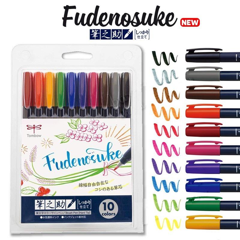 Bộ 10 Bút viết thư pháp TOMBOW FUDENOSUKE chuyên viết Hán tự Brush Lettering dòng mầu sắc