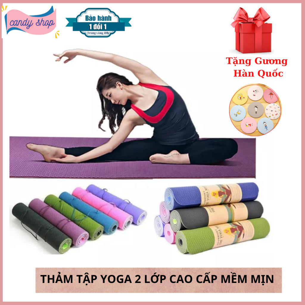 Thảm Tập Yoga, Tập Gym, Tập Thể Dục Tại Nhà TPE Đài Loan Cao Cấp, 2 Lớp ,Chống Trơn Trượt, Êm Ái Khi Sử Dụng