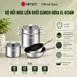 (SALE 8.8)Bộ nồi Inox liền khối Elmich Hera EL-8134IN size 18, nồi hấp 22 chảo 20, chảo 26cm