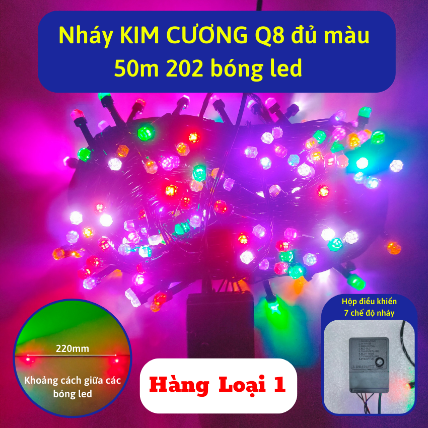 Đèn led trang trí dây đèn nhấp nháy nhiều màu SHOPNHATPHONGdây nháy lục giác Q8 10m20m40m50m Kim cương ánh sáng vàng ánh sáng đa sắc có hộp điều chỉnh chế độ nháy dây LED trang trí tết cây đào cây mai