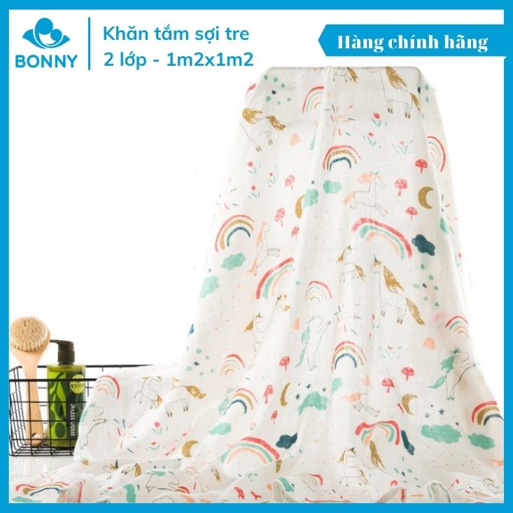 Khăn Tắm BONNY Sợi Tre 2 Lớp Cỡ Lớn 1m1x1m2 Siêu Mềm Và Thấm Hút Dành Cho Bé (Được Chọn Họa Tiết)
