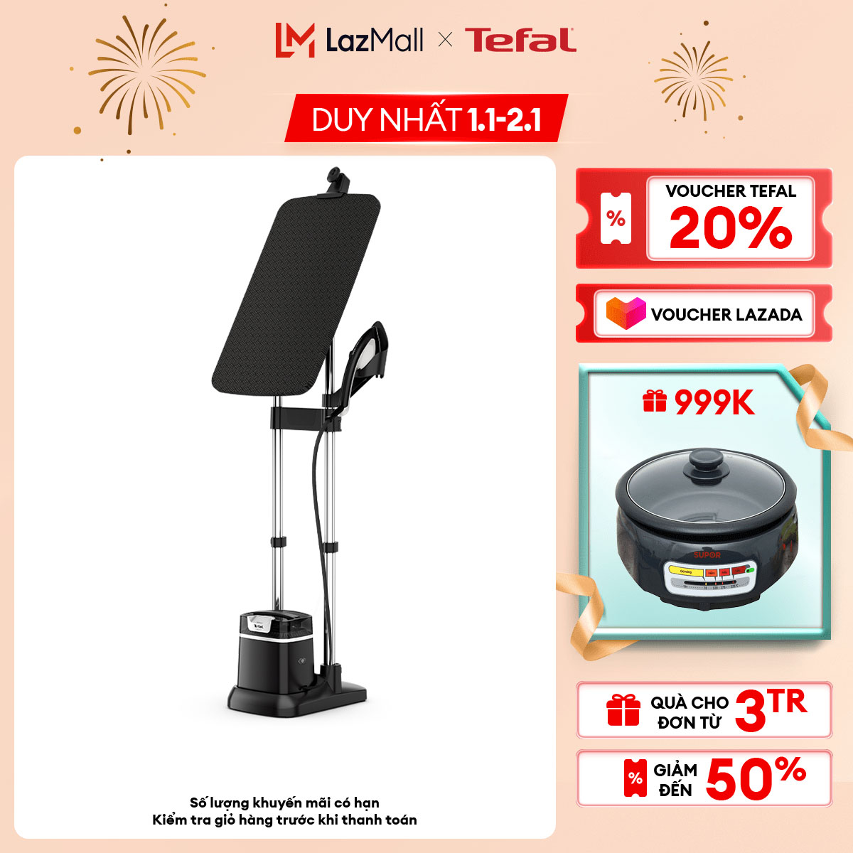 Bàn ủi hơi nước đứng Tefal IXEO Plus QT1510E0 2985W 1L Gian Bảo hành 2 năm