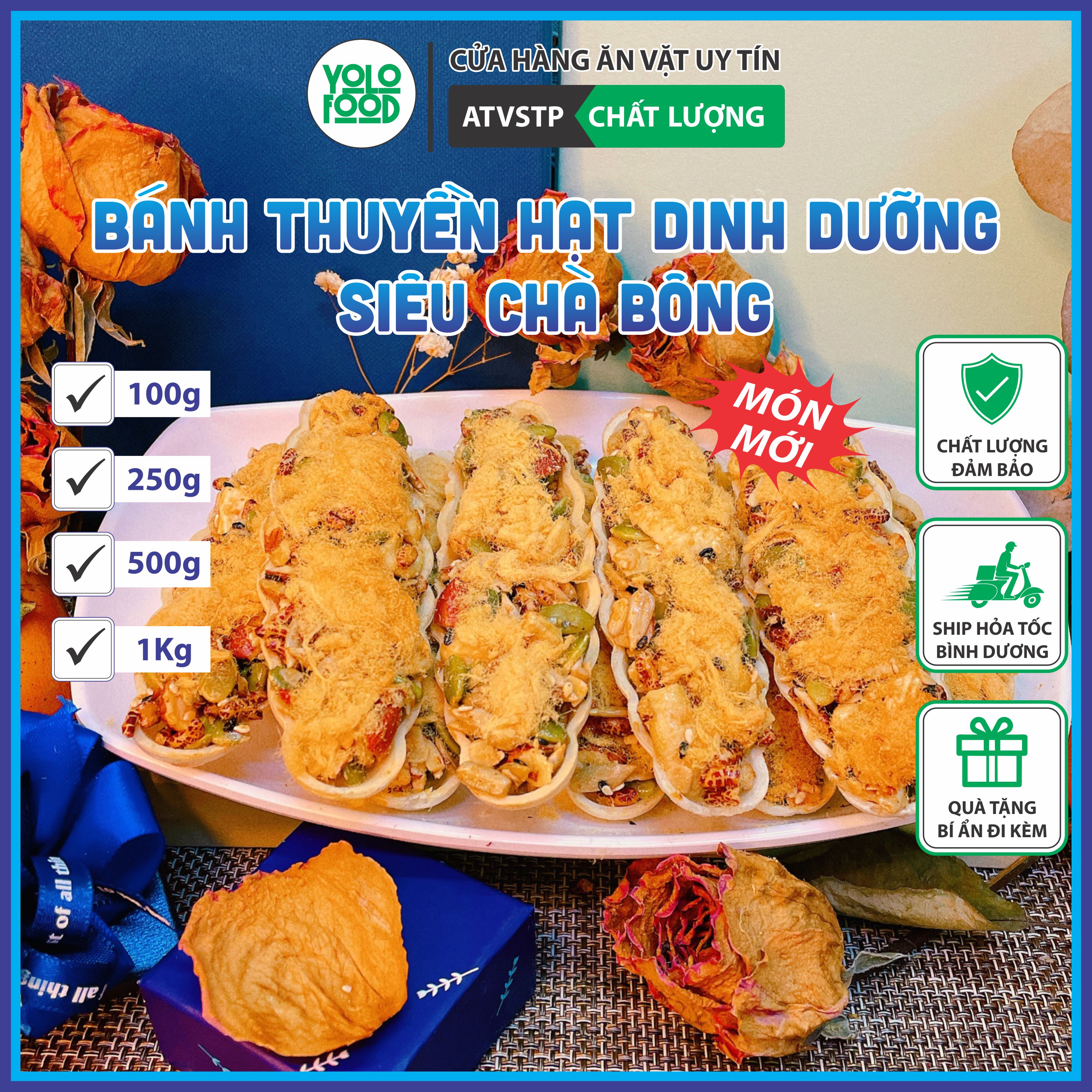 Bánh thuyền mix hạt dinh dưỡng chà bông yolo food 100g- 1kg đồ ăn vặt healthy thơm ngon chất lượng atvstp