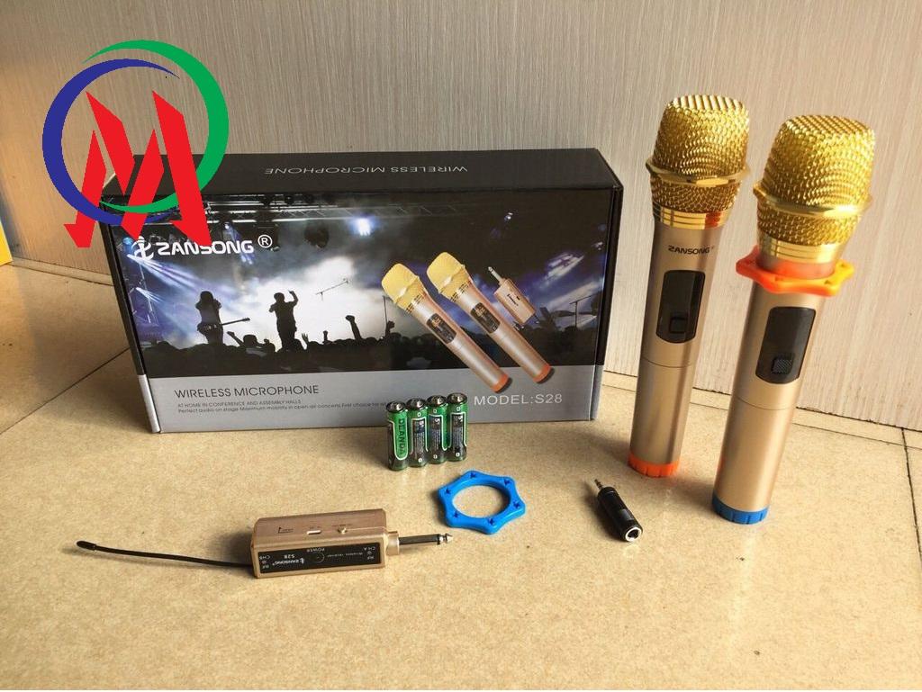 Bộ 2 micro karaoke không dây đa năng s28 cho loa kéo-loa amply [có jack cắm 3.5 và 6.5