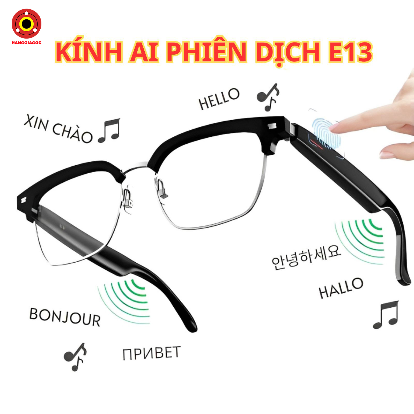 Kính AI Dịch Ngôn Ngữ E13 - Cảm Ứng Hiện Đại, Nhỏ Gọn, Loa Bluetooth, Hỗ Trợ Tất Cả Ngôn Ngữ