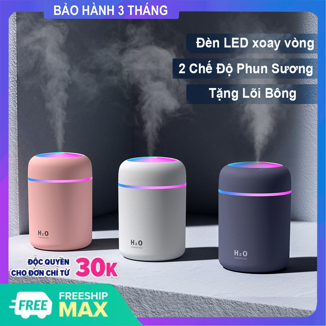 Máy Xông Tinh Dầu Đèn Led Xoay Vòng | Máy Phun Sương Mini Tạo Độ Ẩm , Máy Lọc Không Khí Khuếch Tán Tinh Dầu Thơm Phòng Đuổi Muỗi Tặng Lõi Bông Dự Phòng