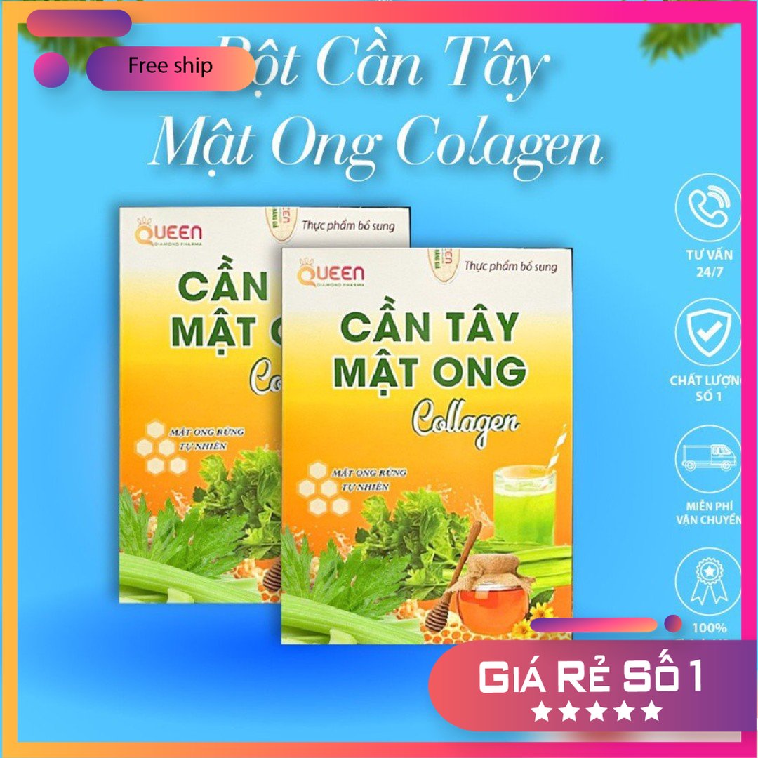 Bột Cần Tây Mật Ong Collagen Hộp 15 Gói Đẹp Da Giảm Cân Giữ Dáng Mẩu Mới
