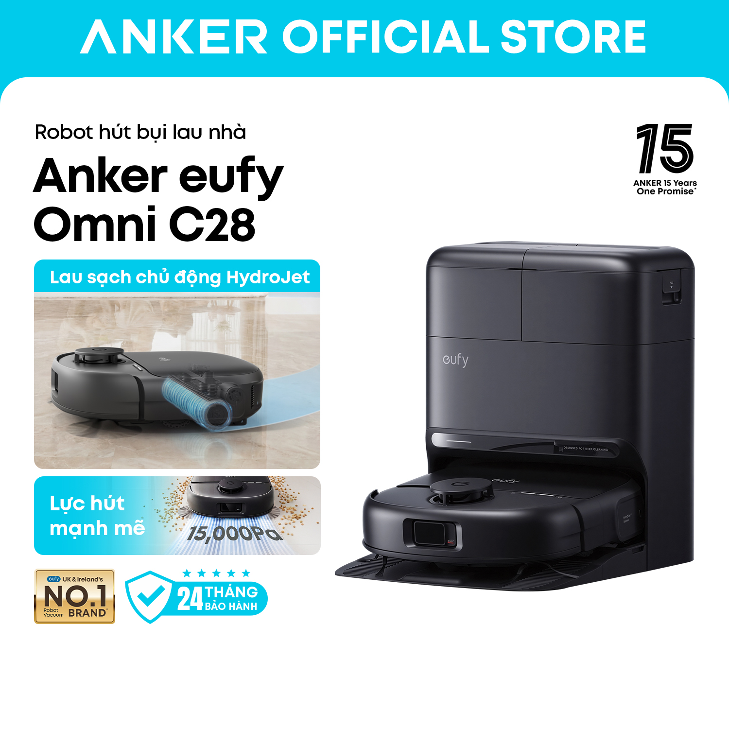 Anker Eufy Omni C28 15,000 Pa Vacuum Cleaning Robot, Continuously Cleaning Roller, Self-Washing and Drying Mop, 24-Month Warranty