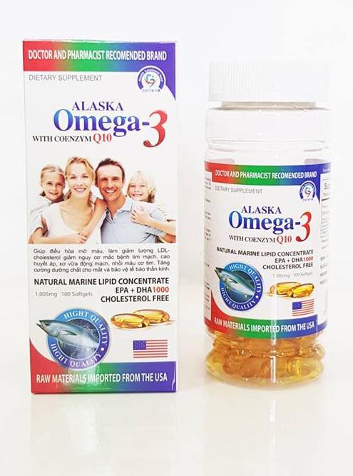 Dầu Cá Alaska Omega 3 With Coenzym Q10 (hộp 100 viên) sáng mắt, khỏe tim , bổ não
