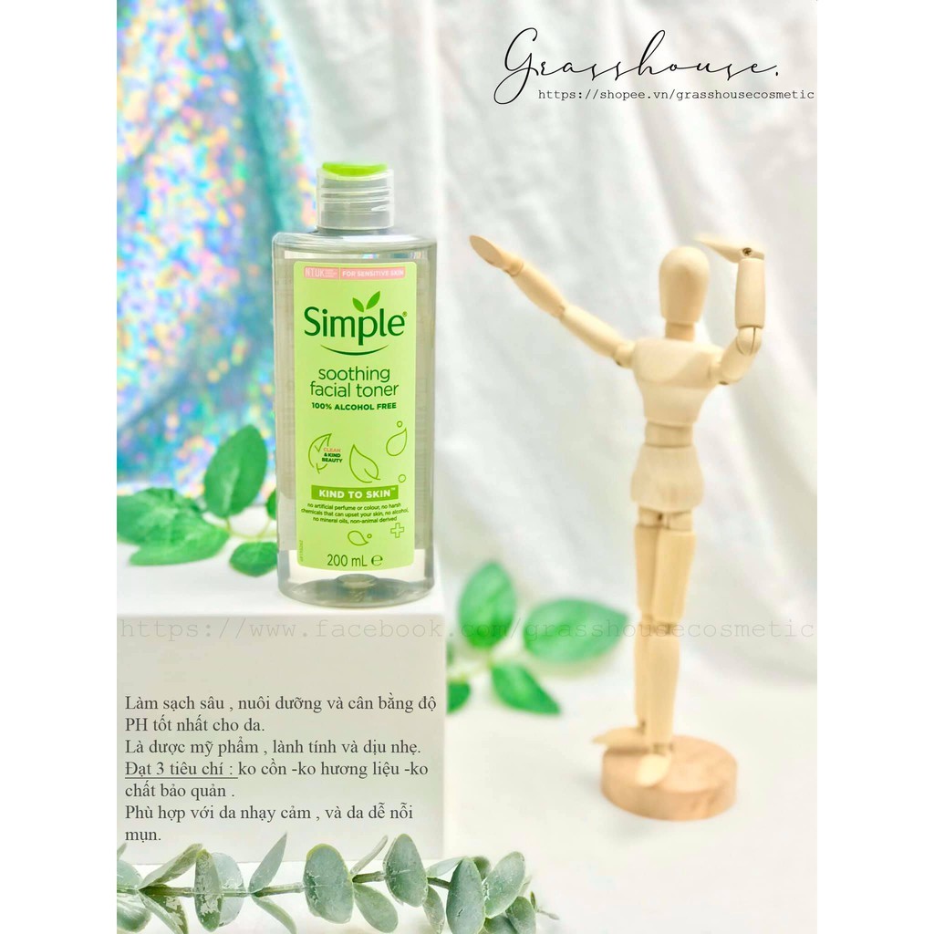NƯỚC HOA HỒNG CÂN BẰNG ĐỘ ẨM LÀM DỊU DA DỊU NHẸ SIMPLE KIND TO SKIN SOOTHING FACIAL 100% TỰ NHIÊN