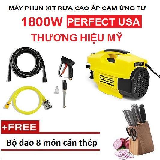 [HCM]Máy Phun Xịt Rửa Xe Cao Áp Cảm Ứng Từ PERFECT USA 1800w 2019 Tặng Bộ dao 8 món cán thép
