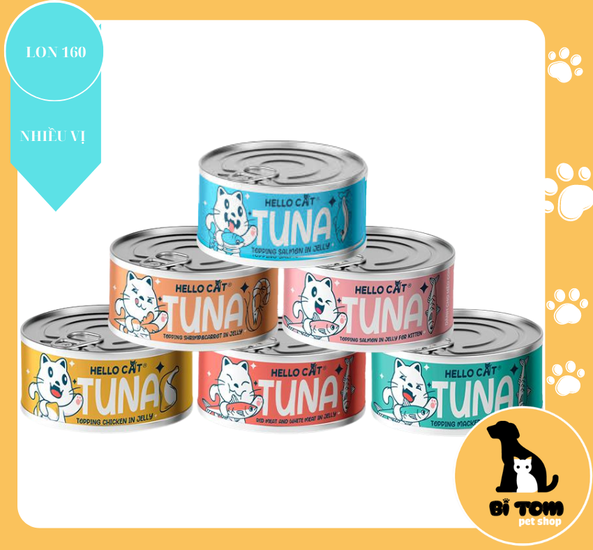 Pate mèo hello cat tuna lon 160g - nhiều vị